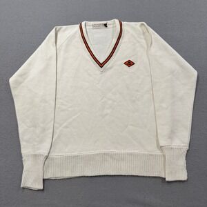 Vintage 70s Pride Of The West Sweater Men's 42 White V-Neck Rugby Varsity